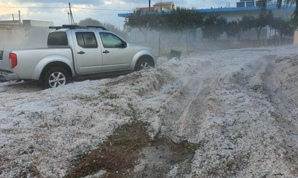 Με χαλάζι "σκεπάστηκε" η Σητεία - Ζημιές σε καλλιέργειες